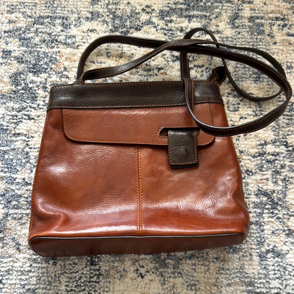 Classic Two-Tone Brown Leather Hobo Shoulder Bag